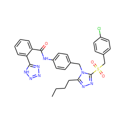 CCCCc1nnc(S(=O)(=O)Cc2ccc(Cl)cc2)n1Cc1ccc(NC(=O)c2ccccc2-c2nnn[nH]2)cc1 ZINC000103214567