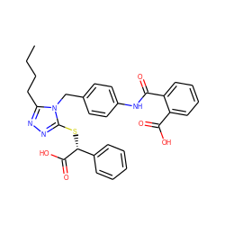 CCCCc1nnc(S[C@@H](C(=O)O)c2ccccc2)n1Cc1ccc(NC(=O)c2ccccc2C(=O)O)cc1 ZINC000027707738