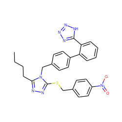 CCCCc1nnc(SCc2ccc([N+](=O)[O-])cc2)n1Cc1ccc(-c2ccccc2-c2nnn[nH]2)cc1 ZINC000027707081