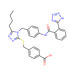 CCCCc1nnc(SCc2ccc(C(=O)O)cc2)n1Cc1ccc(NC(=O)c2ccccc2-c2nnn[nH]2)cc1 ZINC000103214484