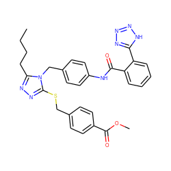 CCCCc1nnc(SCc2ccc(C(=O)OC)cc2)n1Cc1ccc(NC(=O)c2ccccc2-c2nnn[nH]2)cc1 ZINC000103214482