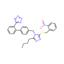 CCCCc1nnc(SCc2ccccc2[N+](=O)[O-])n1Cc1ccc(-c2ccccc2-c2nnn[nH]2)cc1 ZINC000027708338