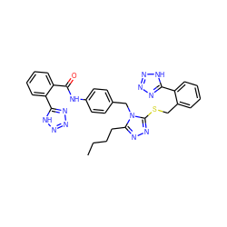 CCCCc1nnc(SCc2ccccc2-c2nnn[nH]2)n1Cc1ccc(NC(=O)c2ccccc2-c2nnn[nH]2)cc1 ZINC000103214561