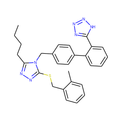 CCCCc1nnc(SCc2ccccc2C)n1Cc1ccc(-c2ccccc2-c2nnn[nH]2)cc1 ZINC000013825647