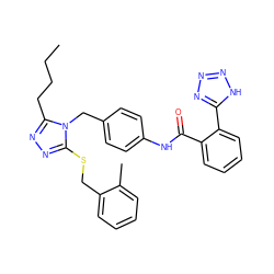 CCCCc1nnc(SCc2ccccc2C)n1Cc1ccc(NC(=O)c2ccccc2-c2nnn[nH]2)cc1 ZINC000103212957