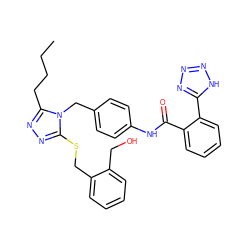 CCCCc1nnc(SCc2ccccc2CO)n1Cc1ccc(NC(=O)c2ccccc2-c2nnn[nH]2)cc1 ZINC000103214559