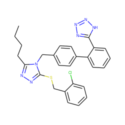 CCCCc1nnc(SCc2ccccc2Cl)n1Cc1ccc(-c2ccccc2-c2nnn[nH]2)cc1 ZINC000013825649