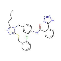 CCCCc1nnc(SCc2ccccc2Cl)n1Cc1ccc(NC(=O)c2ccccc2-c2nnn[nH]2)cc1 ZINC000103214417