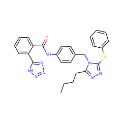 CCCCc1nnc(Sc2ccccc2)n1Cc1ccc(NC(=O)c2ccccc2-c2nnn[nH]2)cc1 ZINC000103215770