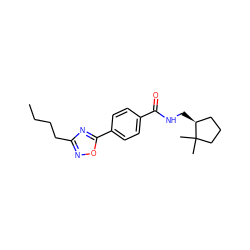 CCCCc1noc(-c2ccc(C(=O)NC[C@H]3CCCC3(C)C)cc2)n1 ZINC000001548803