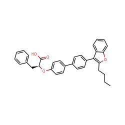 CCCCc1oc2ccccc2c1-c1ccc(-c2ccc(O[C@@H](Cc3ccccc3)C(=O)O)cc2)cc1 ZINC000013806748