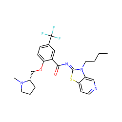 CCCCn1/c(=N/C(=O)c2cc(C(F)(F)F)ccc2OC[C@@H]2CCCN2C)sc2ccncc21 ZINC000117677757