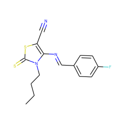 CCCCn1c(/N=C/c2ccc(F)cc2)c(C#N)sc1=S ZINC000096914006