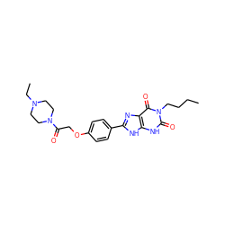 CCCCn1c(=O)[nH]c2[nH]c(-c3ccc(OCC(=O)N4CCN(CC)CC4)cc3)nc2c1=O ZINC000013473006