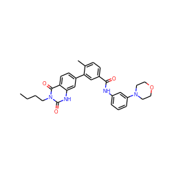 CCCCn1c(=O)[nH]c2cc(-c3cc(C(=O)Nc4cccc(N5CCOCC5)c4)ccc3C)ccc2c1=O ZINC000040973091