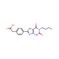 CCCCn1c(=O)[nH]c2nc(-c3ccc(CC(=O)O)cc3)[nH]c2c1=O ZINC000013472995