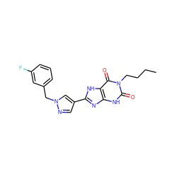 CCCCn1c(=O)[nH]c2nc(-c3cnn(Cc4cccc(F)c4)c3)[nH]c2c1=O ZINC000029037288