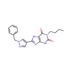 CCCCn1c(=O)[nH]c2nc(-c3cnn(Cc4ccccc4)c3)[nH]c2c1=O ZINC000029037272