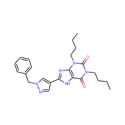 CCCCn1c(=O)c2[nH]c(-c3cnn(Cc4ccccc4)c3)nc2n(CCCC)c1=O ZINC000036124060