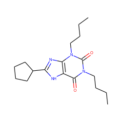 CCCCn1c(=O)c2[nH]c(C3CCCC3)nc2n(CCCC)c1=O ZINC000012405422