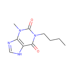 CCCCn1c(=O)c2[nH]cnc2n(C)c1=O ZINC000001537141