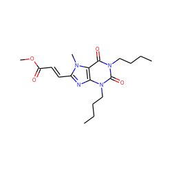 CCCCn1c(=O)c2c(nc(/C=C/C(=O)OC)n2C)n(CCCC)c1=O ZINC000012405701