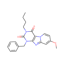 CCCCn1c(=O)c2c(nc3cc(OC)ccn32)n(Cc2ccccc2)c1=O ZINC001772640684