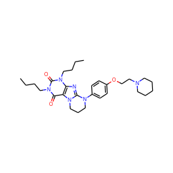 CCCCn1c(=O)c2c(nc3n2CCCN3c2ccc(OCCN3CCCCC3)cc2)n(CCCC)c1=O ZINC000653835436