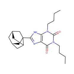 CCCCn1c(=O)c2nc(C34C[C@@H]5CC3C[C@H](C5)C4)[nH]c2n(CCCC)c1=O ZINC000100643548