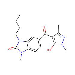 CCCCn1c(=O)n(C)c2ccc(C(=O)c3c(C)nn(C)c3O)cc21 ZINC000299871078