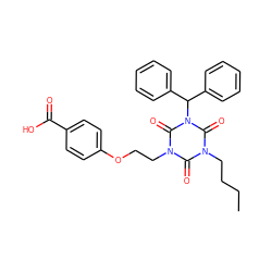 CCCCn1c(=O)n(CCOc2ccc(C(=O)O)cc2)c(=O)n(C(c2ccccc2)c2ccccc2)c1=O ZINC000036310641