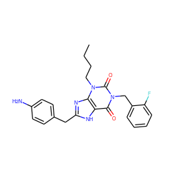 CCCCn1c(=O)n(Cc2ccccc2F)c(=O)c2[nH]c(Cc3ccc(N)cc3)nc21 ZINC000028708732