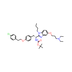 CCCCn1c([C@@H](Cc2ccc(OCCc3ccc(Cl)cc3)cc2)NC(=O)OC(C)(C)C)nc2cc(OCCCN(CC)CC)ccc21 ZINC001772603847