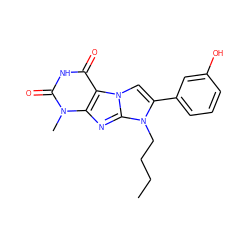 CCCCn1c(-c2cccc(O)c2)cn2c3c(=O)[nH]c(=O)n(C)c3nc12 ZINC000045244910