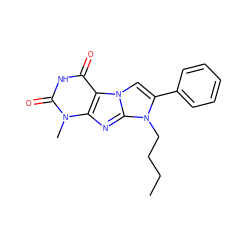 CCCCn1c(-c2ccccc2)cn2c3c(=O)[nH]c(=O)n(C)c3nc12 ZINC000013714319