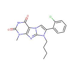 CCCCn1c(-c2ccccc2Cl)cn2c3c(=O)[nH]c(=O)n(C)c3nc12 ZINC000095588510