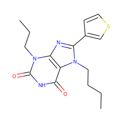 CCCCn1c(-c2ccsc2)nc2c1c(=O)[nH]c(=O)n2CCC ZINC000013152679