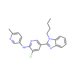 CCCCn1c(-c2cnc(Nc3ccc(C)nc3)c(Cl)c2)nc2ccccc21 ZINC000066112176