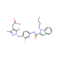 CCCCn1c(C(=O)Nc2ccc(Cn3nc(C)c(CC(=O)O)c3C)c(F)c2)cc2ccccc21 ZINC000169703215