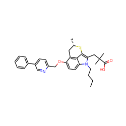 CCCCn1c(CC(C)(C)C(=O)O)c2c3c(c(OCc4ccc(-c5ccccc5)cn4)ccc31)C[C@H](C)S2 ZINC000013832966