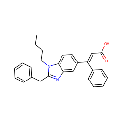 CCCCn1c(Cc2ccccc2)nc2cc(/C(=C/C(=O)O)c3ccccc3)ccc21 ZINC000040951211