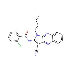 CCCCn1c(NC(=O)c2ccccc2Cl)c(C#N)c2nc3ccccc3nc21 ZINC000002278205