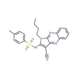 CCCCn1c(NS(=O)(=O)c2ccc(C)cc2)c(C#N)c2nc3ccccc3nc21 ZINC000002302657