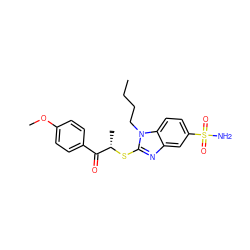 CCCCn1c(S[C@@H](C)C(=O)c2ccc(OC)cc2)nc2cc(S(N)(=O)=O)ccc21 ZINC000006147919