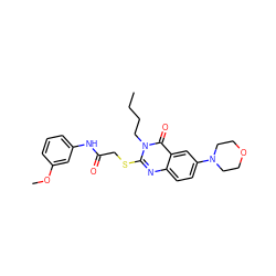 CCCCn1c(SCC(=O)Nc2cccc(OC)c2)nc2ccc(N3CCOCC3)cc2c1=O ZINC000002976389