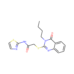 CCCCn1c(SCC(=O)Nc2nccs2)nc2ccccc2c1=O ZINC000004187600