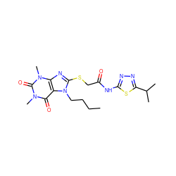 CCCCn1c(SCC(=O)Nc2nnc(C(C)C)s2)nc2c1c(=O)n(C)c(=O)n2C ZINC000006530347