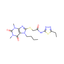 CCCCn1c(SCC(=O)Nc2nnc(CC)s2)nc2c1c(=O)n(C)c(=O)n2C ZINC000004103472