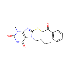 CCCCn1c(SCC(=O)c2ccccc2)nc2c1c(=O)[nH]c(=O)n2C ZINC000012467336