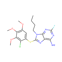 CCCCn1c(Sc2cc(OC)c(OC)c(OC)c2Cl)nc2c(N)nc(F)nc21 ZINC000013642807